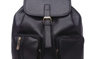 Black Square Two Front Pockets Backpack