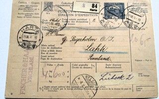 1924 Slovakia osoitekortti Lahteen