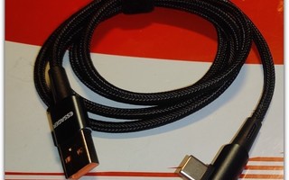 USB A - USB C -data/latauskaapeli kulmaliittimellä / 1m