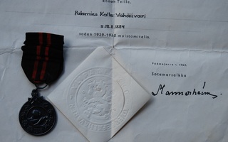 Talvisota muistomitali 1939-1940, Myöntökirjoineen.