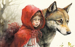 Pieni Punahilkka ja susi (postikortti)
