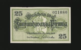 Saksa Notgeld 25 Pfennig, Bleicherode 1.10.1918