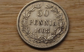 50 Penniä 1908 Hopeaa Nikolai II 