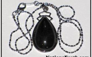 Black Agate Gemstone Pendant, Tear Shaped *NEW*
