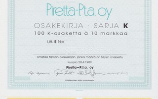 1989 Piretta-P.t.a. Oy spec, Kuopio osakekirja