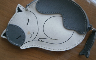 Kissa kukkaro , Rolfs Leather 13 x 8,5 cm , harmaa-valkea