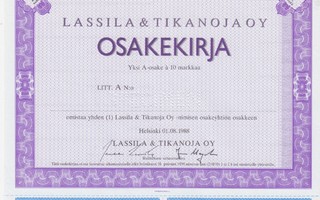 1988 Lassila & Tikanoja Oy spec, Helsinki pörssi osakekirja