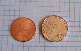 USA 1 ja 5 centtiset  D 2021