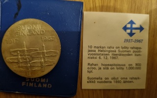 10 markan kolikko, itsenäisyys 50 v.