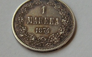 1874 1 mk hopeaa hopea markka Aleksanteri II