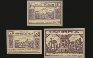 Itävalta Notgeld 10, 20, 50 Heller, Niedertalheim 1920