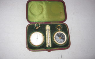 ANTIQUE POCKET BAROMETER COMPASS THERMOMETER