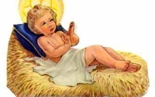 MLP 958 / Jeesus-lapsi seimessä - sininen tyyny. 1950-60-l.