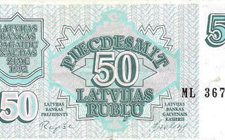 1992 50 LATVIJAS RUBLU SETELI KÄYTETTY