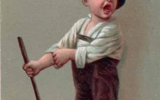 LAPSET / Hattupäinen poika nojaa keppiin ja joikaa. 1910-l.