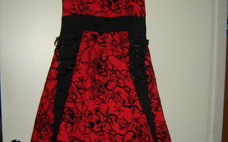 ROCK-henkinen puna/musta ruusu/pääkallokuvioinen mekko, 38