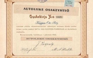 1920 Autoliike Oy, Rovaniemi osakekirja