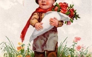 LAPSET / Hauska pikkupoika kukkaniityllä ja kukkia. 1920-l.
