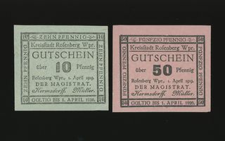 Saksa Notgeld 10, 50 Pfennig, Rosenberg 1.4.1919