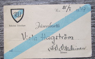 Rekolan Urheilijat.....jäsenkortti v. 1947.