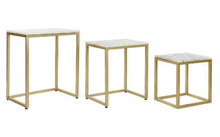 Set of 3 tables DKD Home Decor Valkoinen Kullatt