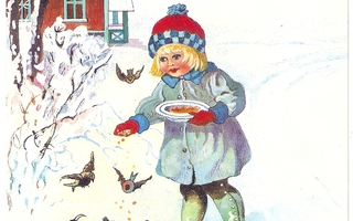 Jenny Nyström: Pieni tyttö syöttää lintuja