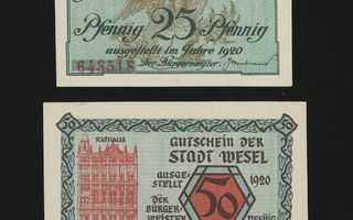 Saksa Notgeld 25, 50 Pfg, Wesel 1920