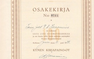 1928 Kymen Kirjapaino Oy, Kotka osakekirja