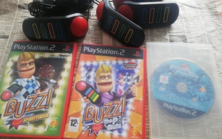buzz ohjaimet sekä 3 peliä PS2