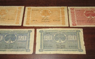 Suomalaiset vanhat setelit 5kpl:n paketti