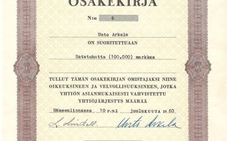 1960 Mäntän Rengas ja Auto Oy,  Hämeenlinna osakekirja