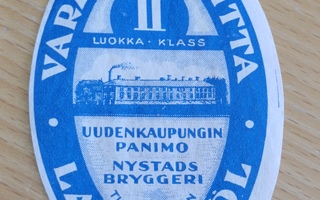 Thure Ertman Uusikaupunki 2 luokka varasto olutta etiketti.