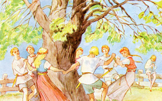 NUORUUS / Tanssivat tytöt ja pojat puun ympärillä. 1940-l.