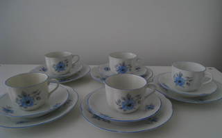 Arabia Sininen kukka kahvikuppi + lautanen 5 kpl