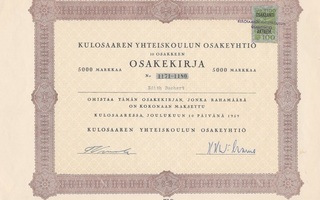 1959 Kulosaaren Yhteiskoulu Oy, Helsinki osakekirja