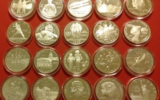 USA, 20 erilaista 1 silver Dollar, USA 900 hopeaa. (KD11)