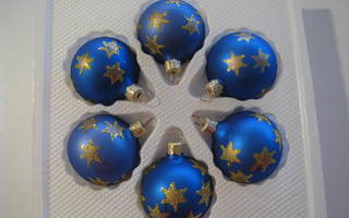 Joulupallot 6 kpl siniset lasia käyttämätön UUSI  HINTA i1