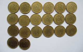 10 ja 20 penniä 1963-1982, yhteensä 50 kolikkoa