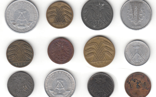 Saksa 1875-1971, pieni erä, 12 erilaista kolikkoa