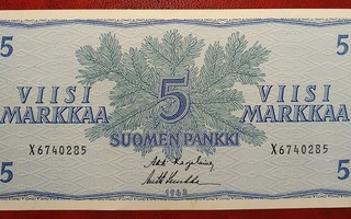 5 mk 1963 - 5 markkaa 1963 - sileä seteli - ei Litt!