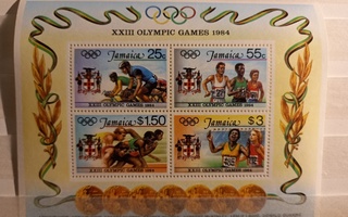 OLYMPIALAISET urheiluaiheinen blokki JAMAIKA 1984 **