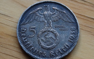 Hopea,NATSISAKSA 5 Reichsmark 1938 Hakaristi