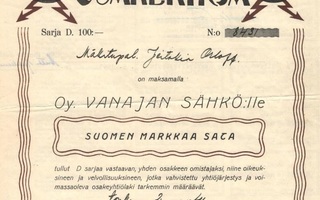 1941 Vanajan Sähkö Oy, Vanaja osakekirja