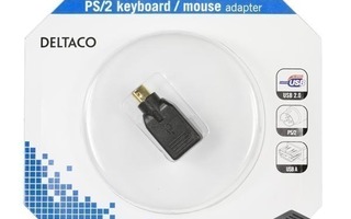 Deltaco USB A naaras - PS/2 uros adapteri, musta, box *UUSI*