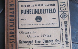 Puhelinluettelo Viipurin ja Kaakkois-Suomen 1943