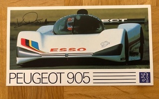Tarra Peugeot 905. Nimikirjoitus Keke Rosberg. Esite / kuva