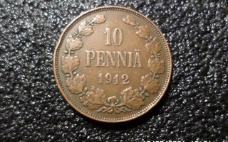10  penniä  1912  Hienokuntoinen  Rahakehyksessä  Kl   6-7