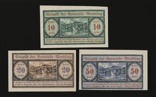 Itävalta Notgeld 10, 20, 50 Heller, Wendling 1920