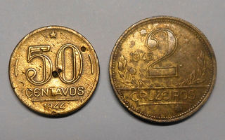 Brazil. 50 centavos 1944, 2 cruzeiros 1945.