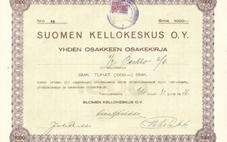 1926 Suomen Kellokeskus Oy,  Tampere osakekirja